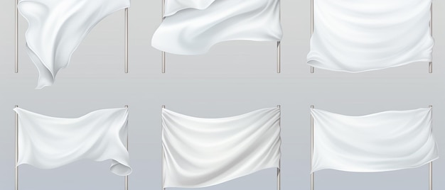 Mockup di banner e bandiere in tessuto bianco, clip art vettoriali in formato T