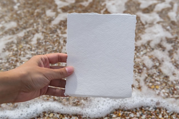 Mockup di biglietti d'invito per matrimoni per la presentazione della tua arte Vista dall'alto piatta Sfondo conchiglia