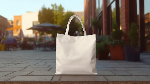 Mockup di borsa bianca per lo shopping all'aperto