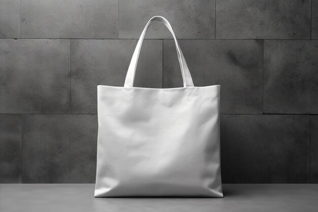 Mockup di borsa tote ecologica in cotone bianco visualizzato appeso al muro