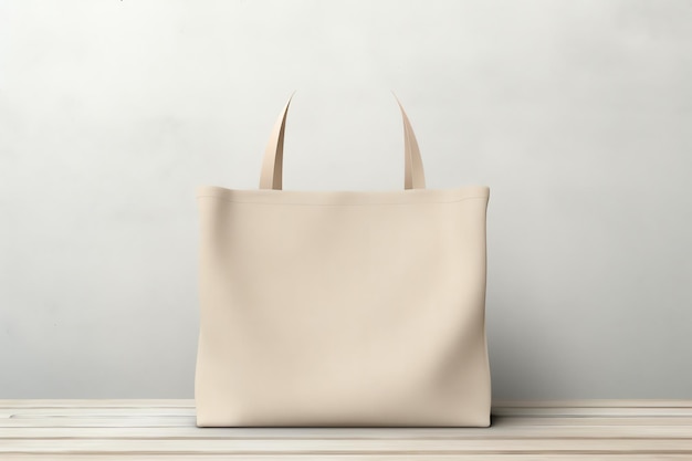 Mockup di borsa tote in lino bianco beige chiaro Galleria d'arte per il concetto di celebrazione per la tua pubblicità