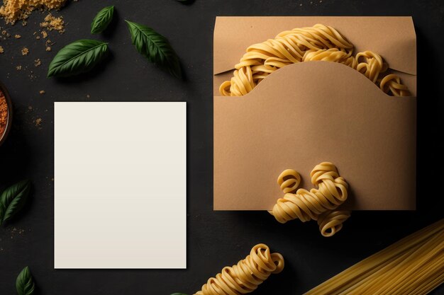 Mockup di branding e packaging della pasta italiana generazione AI