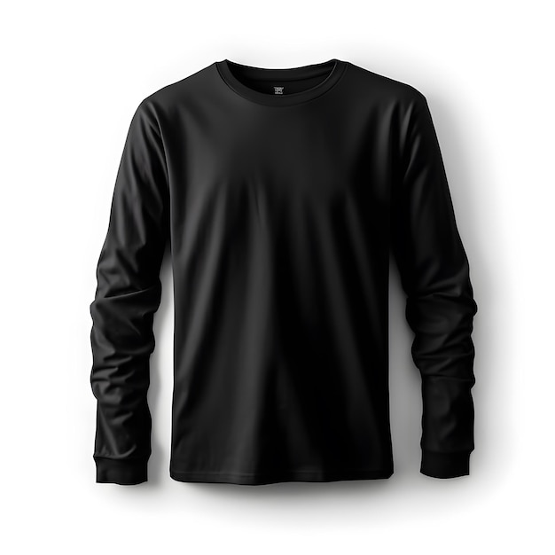 Mockup di camicia a maniche lunghe nera vuota su maglietta nera su sfondo bianco ai generativa