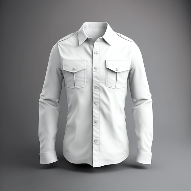 Mockup di camicia da campo bianca a maniche lunghe, rendering 3d, illustrazione 3d