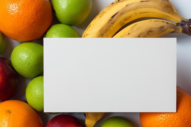 Mockup di carta bianca arricchito da frutta fresca che crea una festa visiva dal design sano e vivace