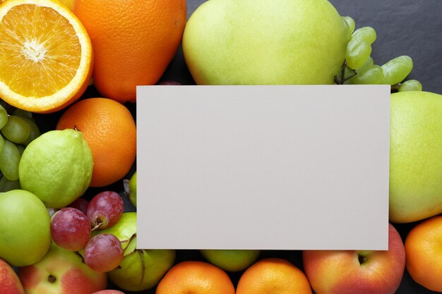 Mockup di carta bianca arricchito da frutta fresca che crea una festa visiva dal design sano e vivace