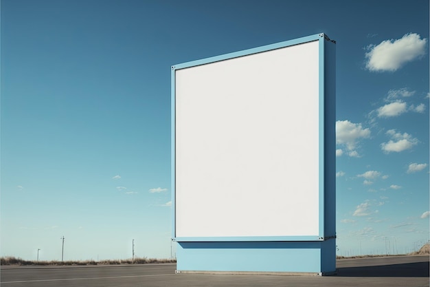 Mockup di cartelloni pubblicitari vuoti con bordo blu su cieli sereni