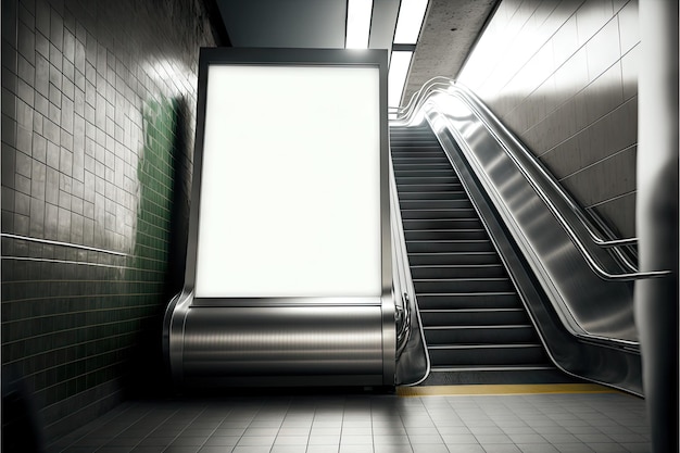 Mockup di cartelloni pubblicitari vuoti per informazioni accanto alle scale della stazione della metropolitana creato con l'IA generativa