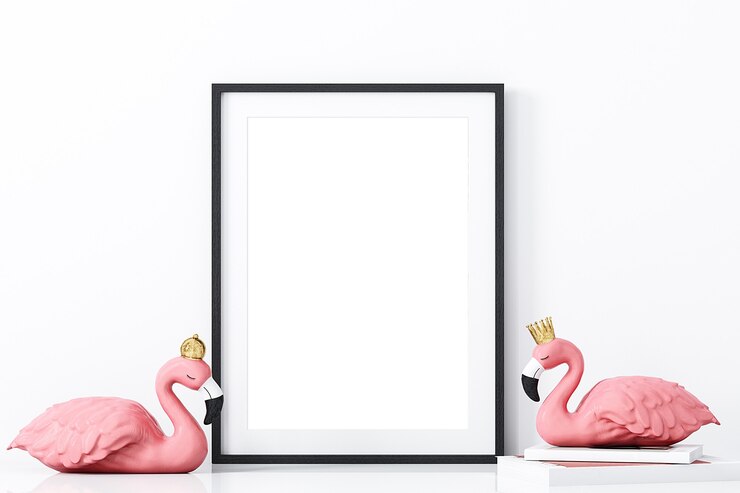Foto mockup di cornice e fenicottero