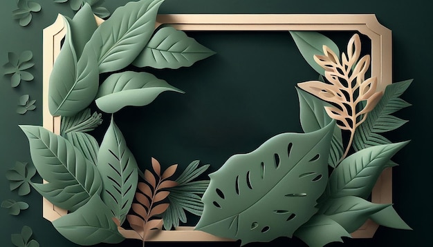 Mockup di cornice foglia verde in stile artigianale di carta IA generativa