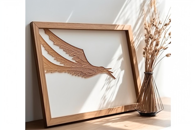 mockup di cornice in legno vuota con ombre sovrapposte