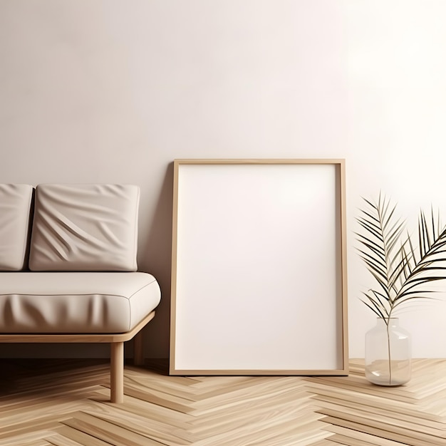 Mockup di cornice in rendering 3d con sfondo interno decorato in stile minimalista