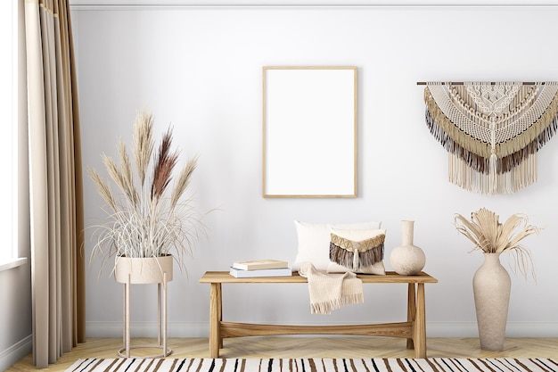 Mockup di cornice interna in stile boho