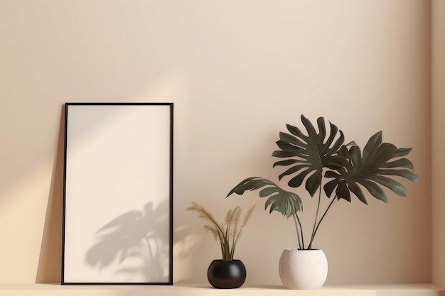 Mockup di cornice orizzontale vuota in interni moderni e minimalisti