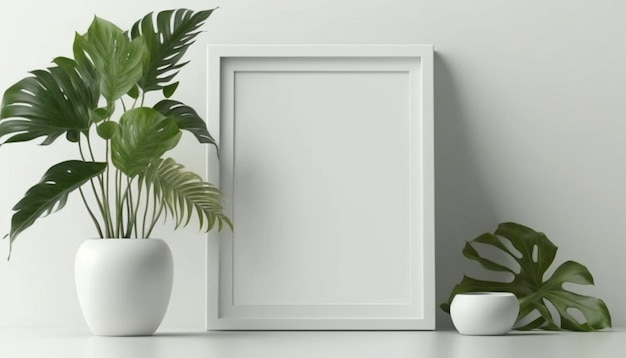 Mockup di cornice quadrata vuota in interni moderni e minimalisti Ai generativa