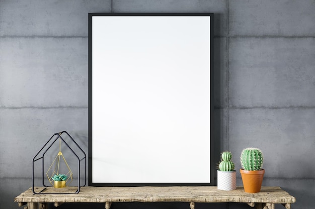 Mockup di cornice vuota vuota sul muro di cemento grigio