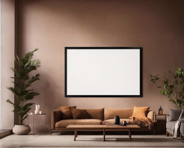Mockup di cornici di immagini in una stanza minimalista elegante con luce naturale morbida generativa ai art