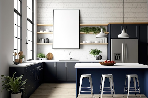 Mockup di cucina interna in stile loft