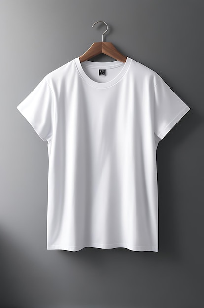 Mockup di design di maglietta bianca e sfondo grigio e mockup di maglietta bianca sull'immagine della gruccia