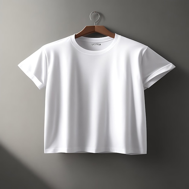 Mockup di design di maglietta bianca e sfondo grigio Mockup di maglietta bianca su gruccia