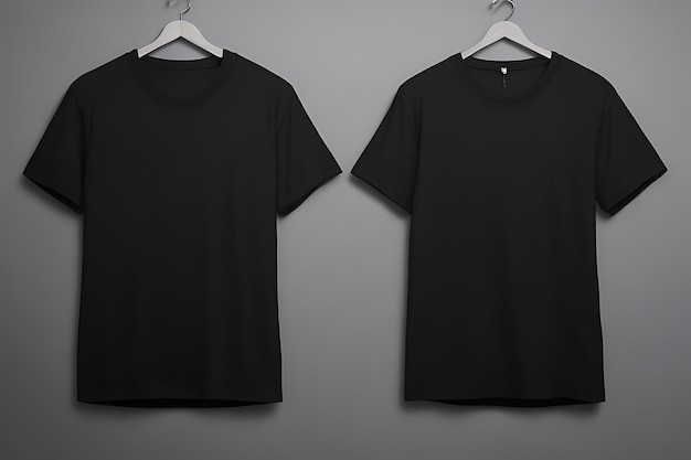 Mockup di design di maglietta nera e sfondo grigio e immagini di mockup di maglietta nera