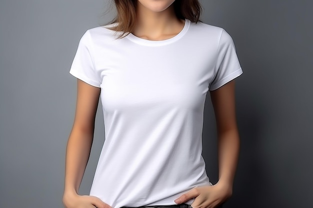 Mockup di donna in maglietta bianca creato con intelligenza artificiale generativa