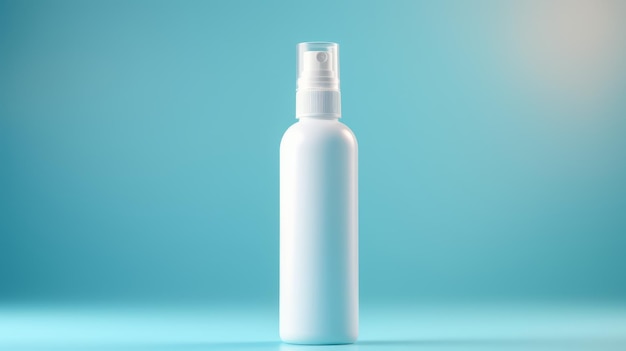 Mockup di flacone spray bianco su sfondo blu rendering 3d