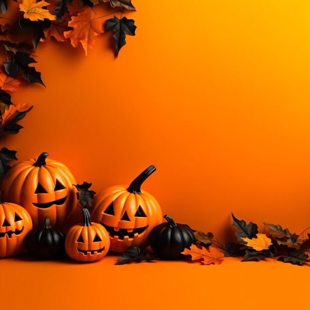 Mockup di Halloween con zucca e poggio vuoto di podio minimo sfondo di visualizzazione del prodotto