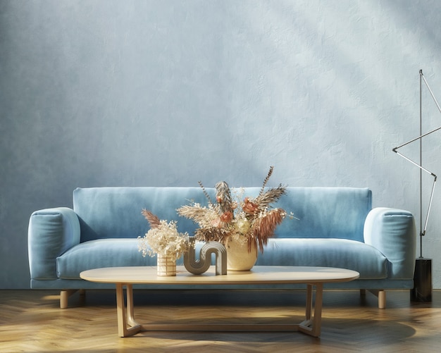 Mockup di interni domestici moderni con divano bianco e decorazione nel soggiorno