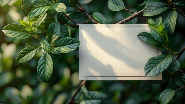 Mockup di inviti al matrimonio a luce naturale con rami e foglie AI generativa