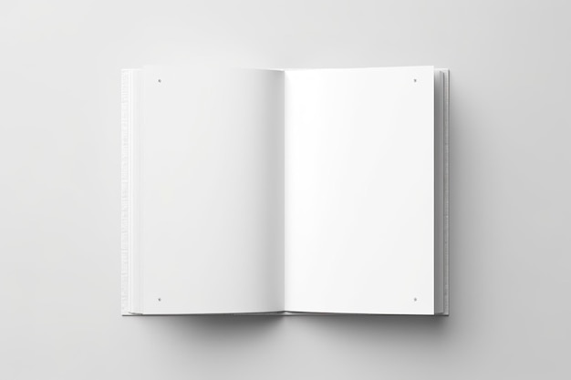 Mockup di libro aperto in bianco vista superiore isolata su sfondo bianco AI generativa