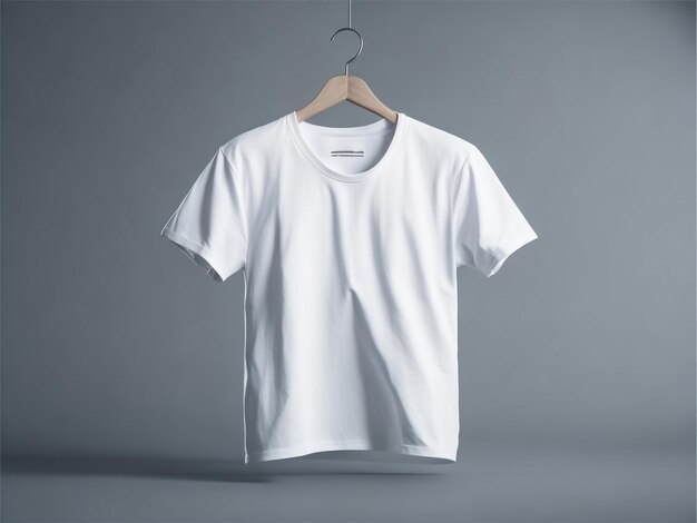 Mockup di maglietta bianca vuota su appendiabiti in legno vista laterale anteriore e posteriore 3D Rendering