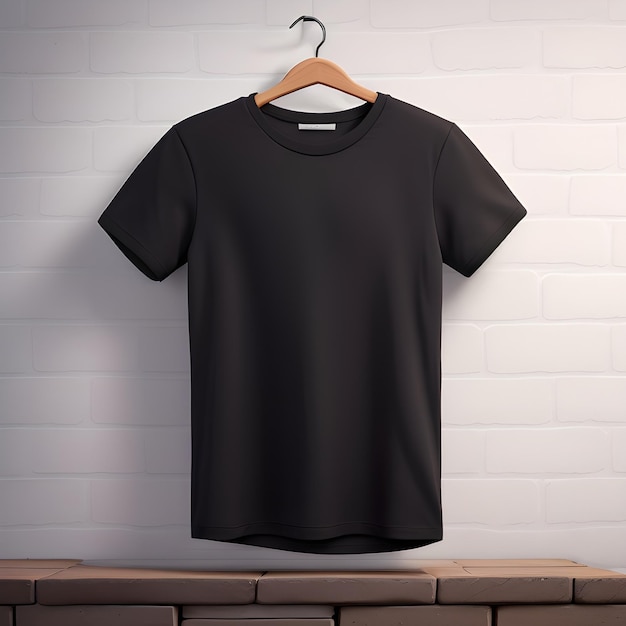 Mockup di maglietta nera con sfondo di mattoni Ai generativo