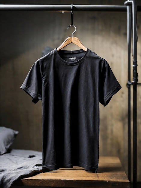 mockup di maglietta nera con una gruccia minimalista