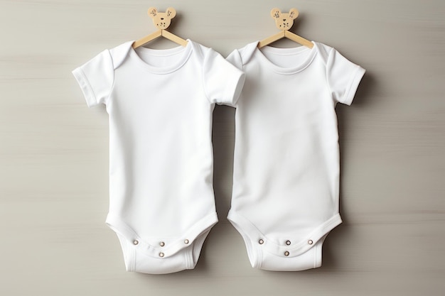 Mockup di onesi bianche con accenti da bambino su uno sfondo minimalista AI generativa