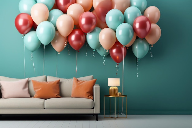 Mockup di palloncini e confezioni regalo per organizzare una celebrazione vivace per dare vita a un'intelligenza artificiale generativa