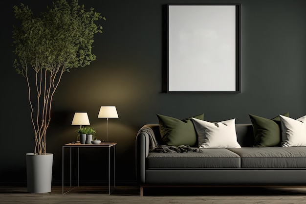 Mockup di parete scura di design del soggiorno moderno