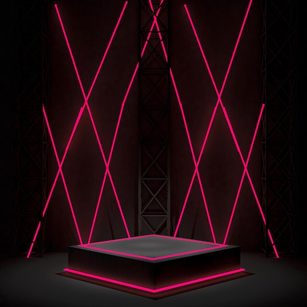 Mockup di podio con luci al neon rosse