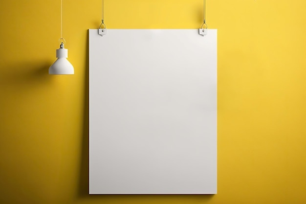 Mockup di poster bianco su sfondo muro giallo pulito IA generativa