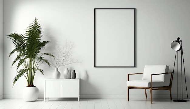 Mockup di poster in bianco bianco in stile scandinavo vivente Generativo ai