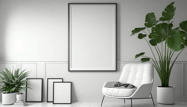 Mockup di poster in bianco bianco in stile scandinavo vivente Generativo ai