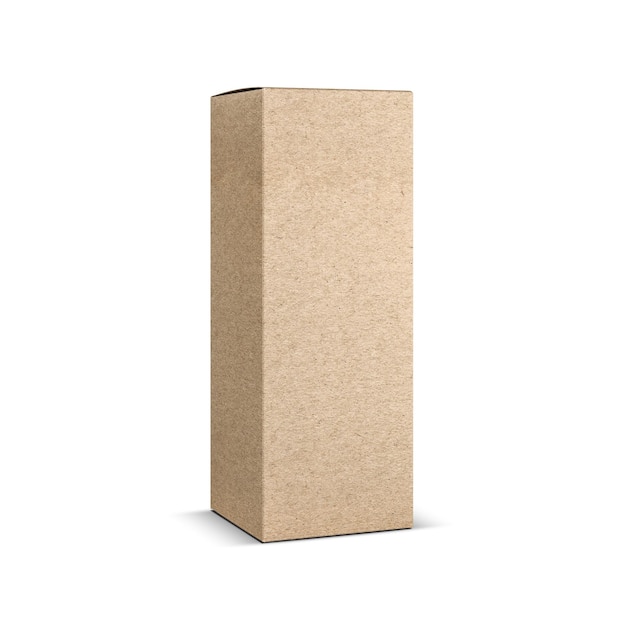 Mockup di scatola di carta kraft marrone isolato su sfondo bianco Rendering 3d