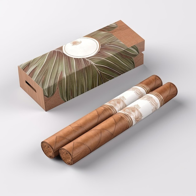 Mockup di sigari di lusso di Cuba Banner pubblicitario Fumare prodotti e casse di tabacco Dimostrazione Merci esclusive Illustrazione generativa di AI