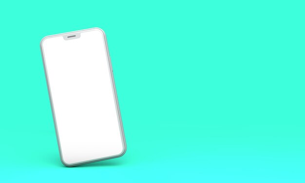 Mockup di smartphone con schermo bianco vuoto su sfondo verde Rendering 3D