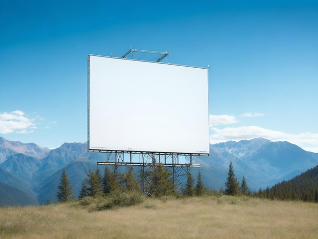 Mockup di tabellone per le affissioni in bianco con schermo bianco contro le nuvole e lo sfondo del cielo blu