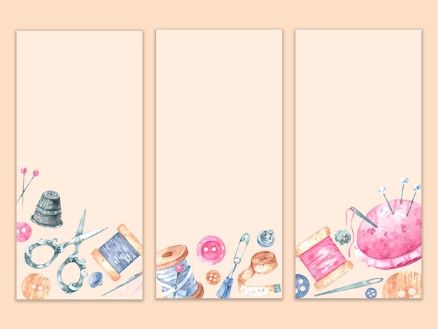 Mockup di tag sarta con accessori per cucire