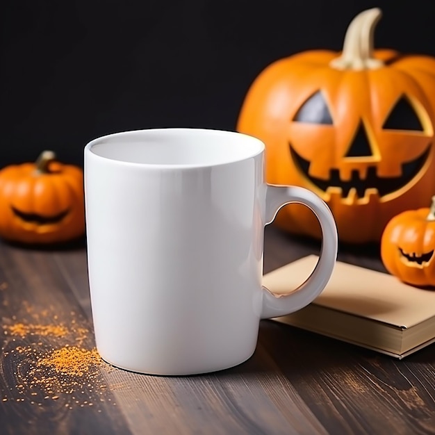 Mockup di tazza bianca con zucche di Halloween