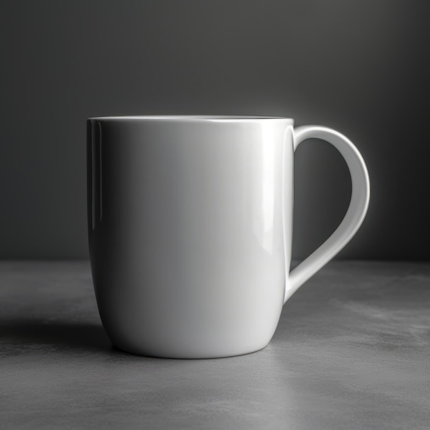 Mockup di tazza bianca vuota da 15 once con AI generativa sullo sfondo grigio