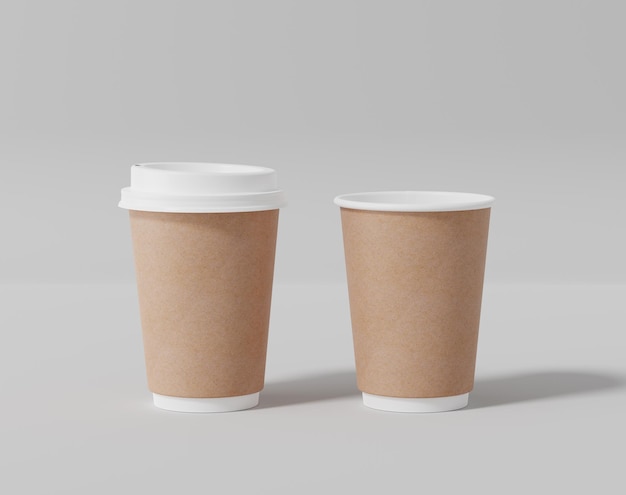 Mockup di tazza da caffè in carta kraft con coperchio Confezione rotonda realistica