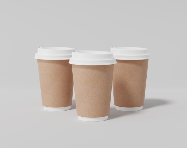 Mockup di tazza da caffè in carta kraft con coperchio Confezione rotonda realistica